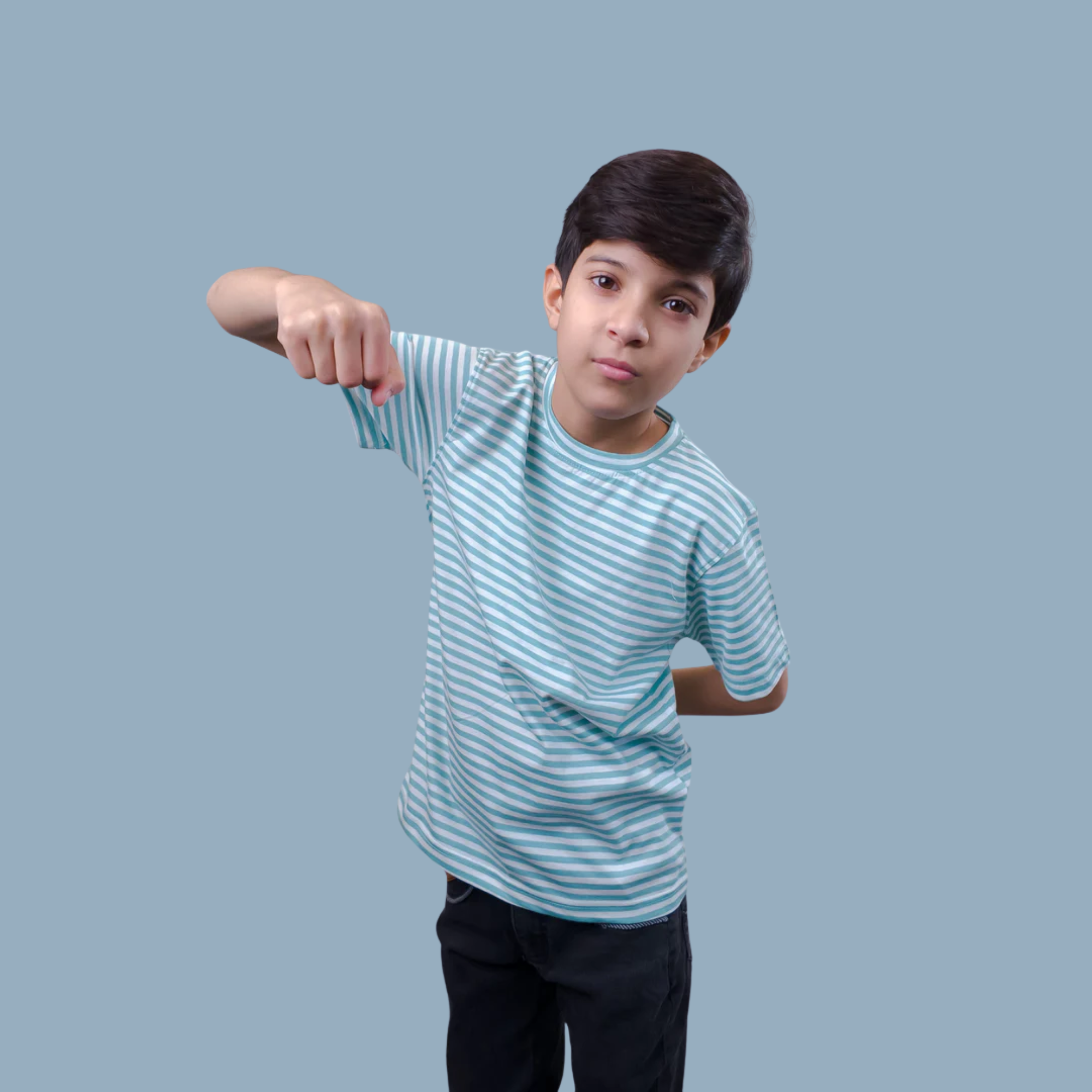 Sky Blue Cotton Striped T-Shirt | (Ages 2-14)